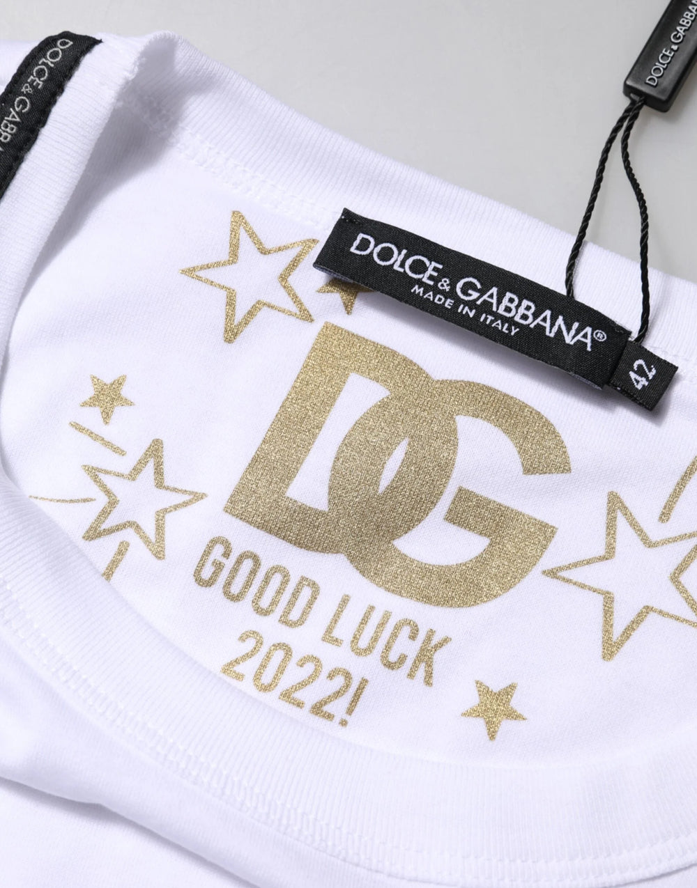 Dolce & Gabbana White Cotton Goodluck 2022 Crew Neck T-shirt - IT42|M - T-Shirts