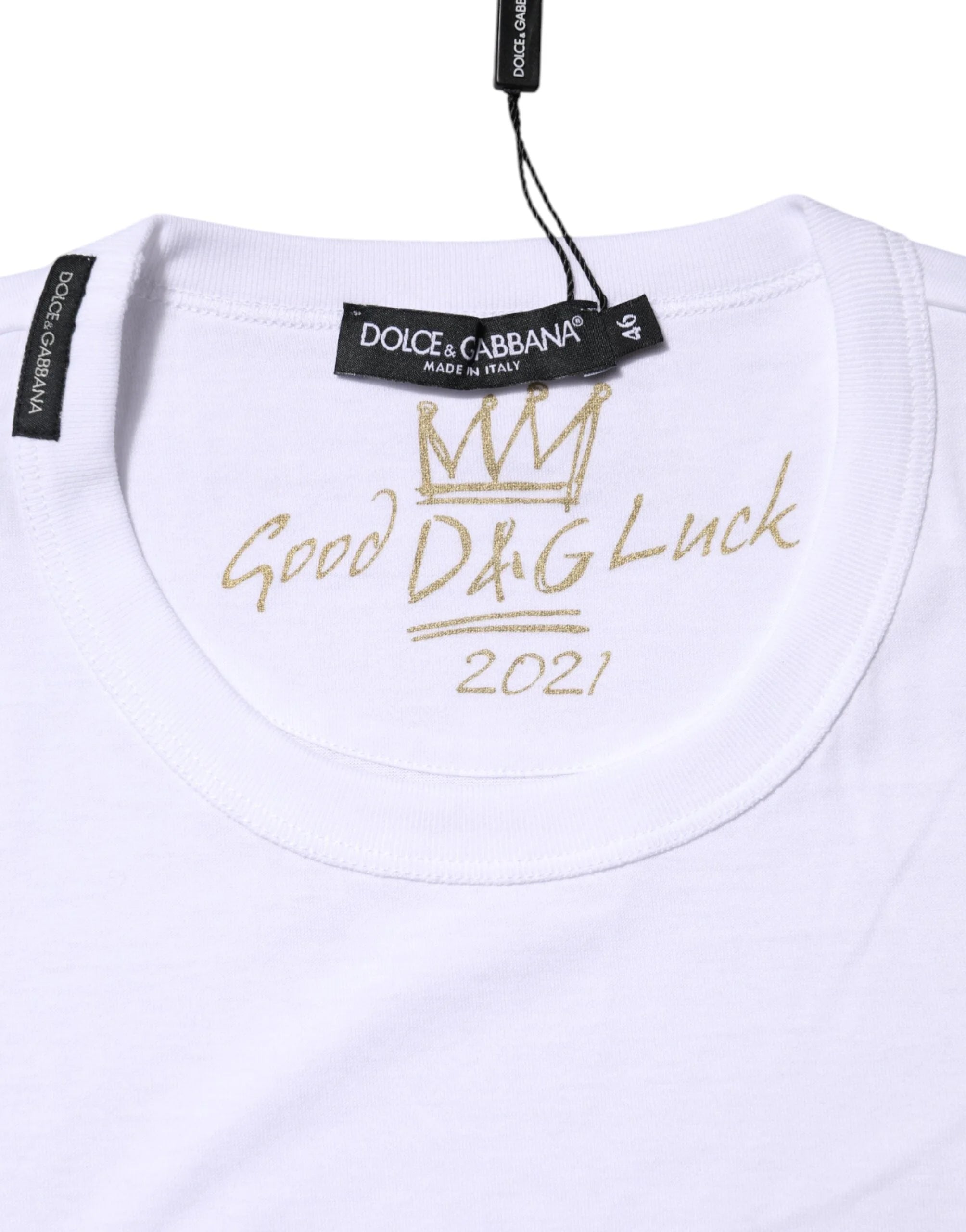 Dolce & Gabbana White Cotton Goodluck 2022 Crew Neck T-shirt - T-Shirts