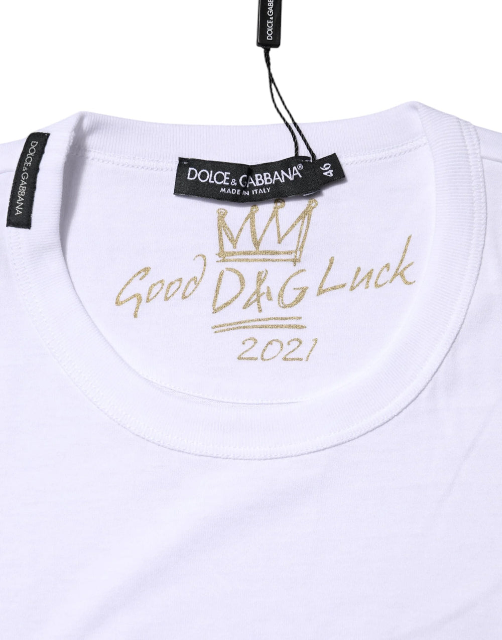 Dolce & Gabbana White Cotton Goodluck 2022 Crew Neck T-shirt - T-Shirts