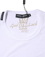 Dolce & Gabbana White Cotton Goodluck 2022 Crew Neck T-shirt - T-Shirts