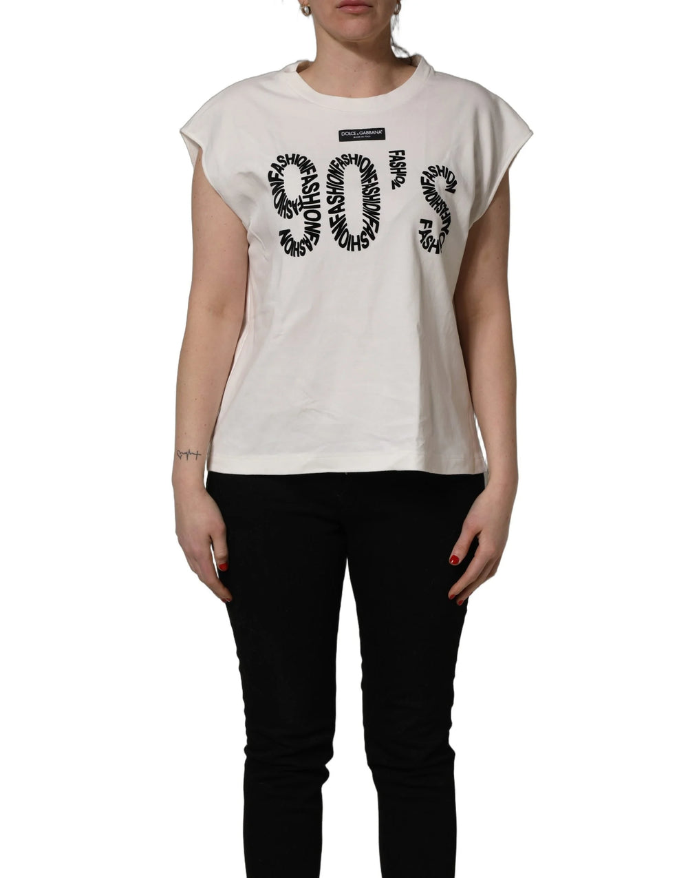Dolce & Gabbana White Cotton Graphic Sleeveless Tank Top - IT44 | L