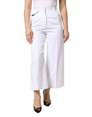 Dolce & Gabbana White Cotton High Waist WideLeg Cropped Pants - IT38 | XS