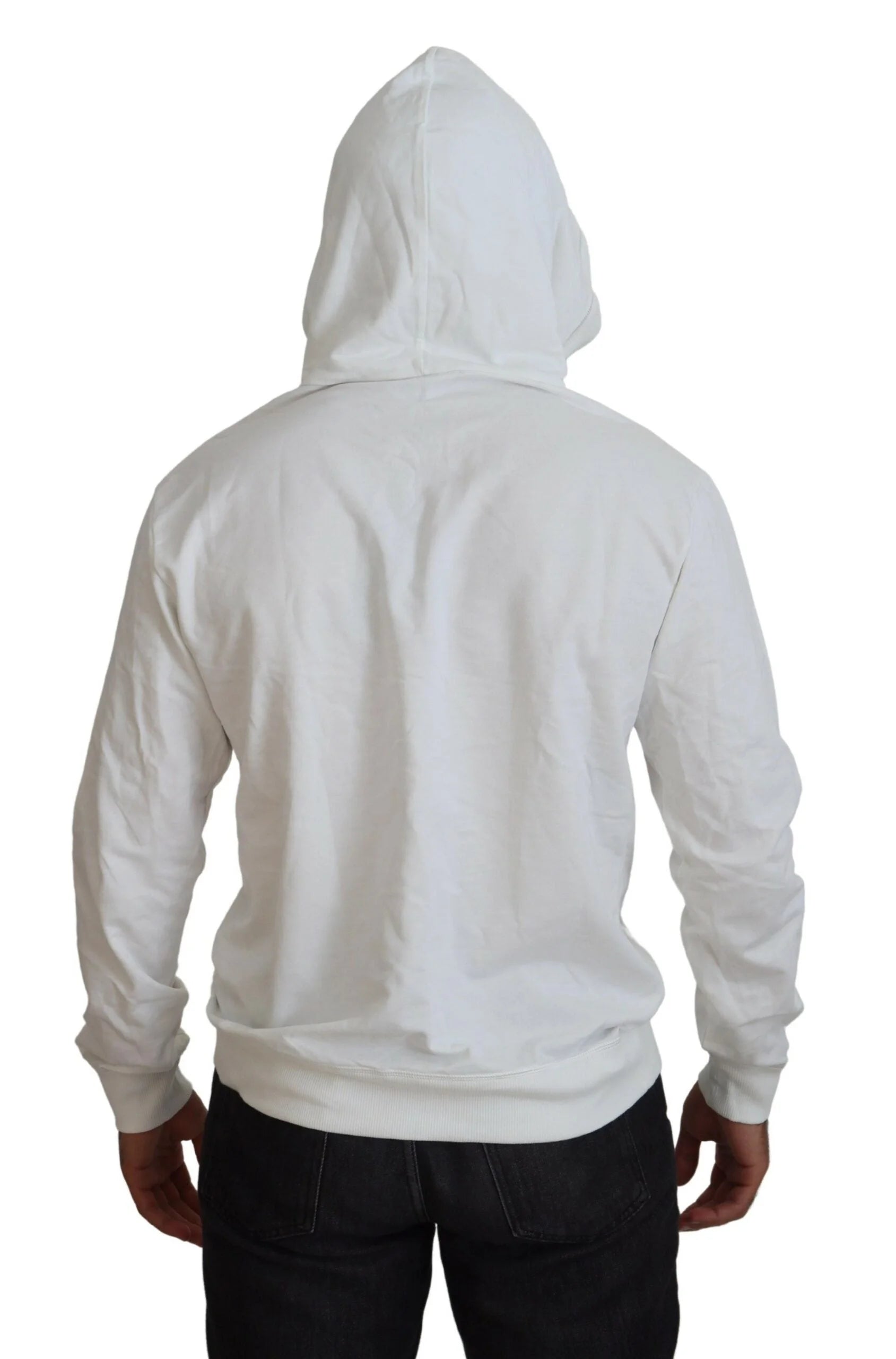 Dolce & Gabbana White Cotton Hooded Sweatshirt Logo Sweater - IT48 | M - Hoodies