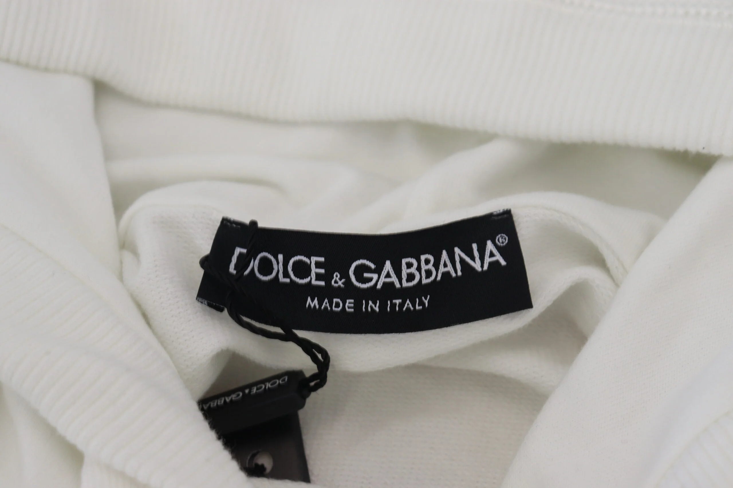 Dolce & Gabbana White Cotton Hooded Sweatshirt Logo Sweater - IT48 | M - Hoodies