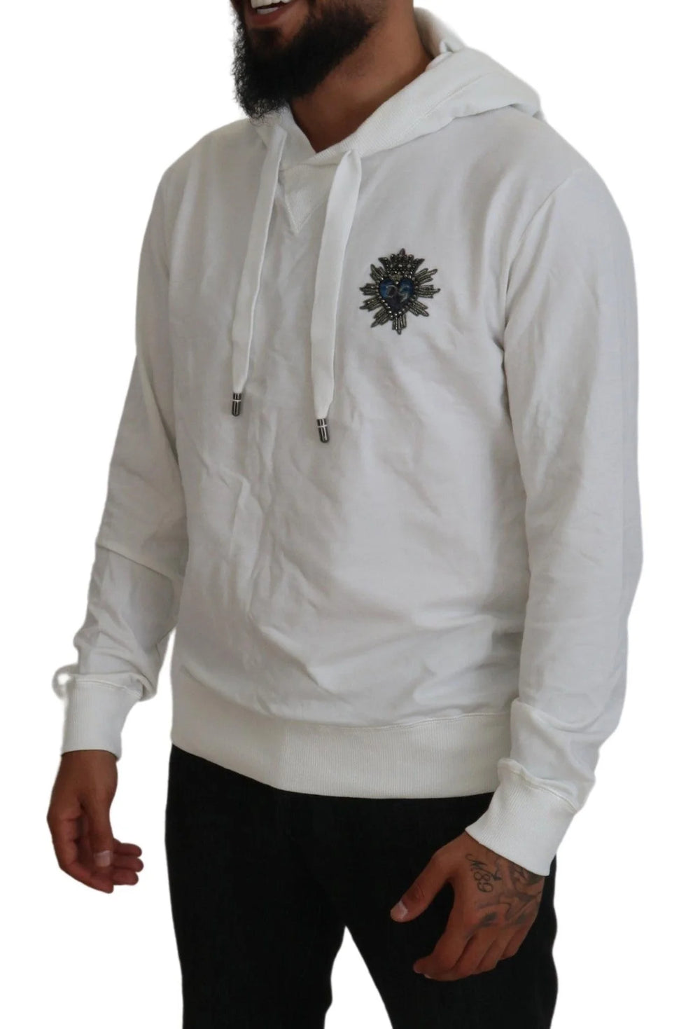 Dolce & Gabbana White Cotton Hooded Sweatshirt Logo Sweater - IT48 | M - Hoodies