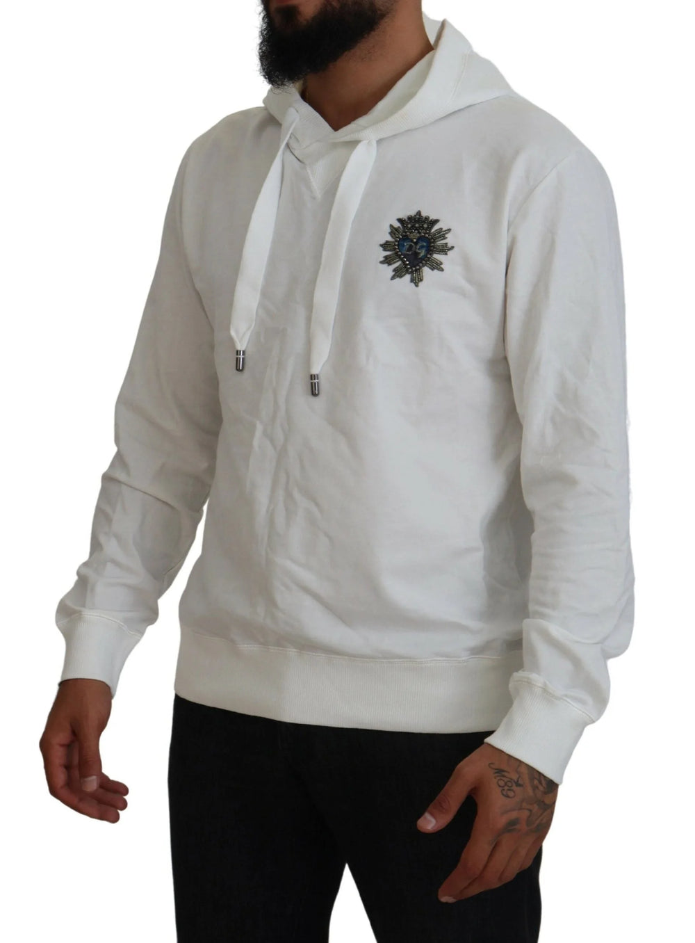 Dolce & Gabbana White Cotton Hooded Sweatshirt Logo Sweater - IT48 | M - Hoodies
