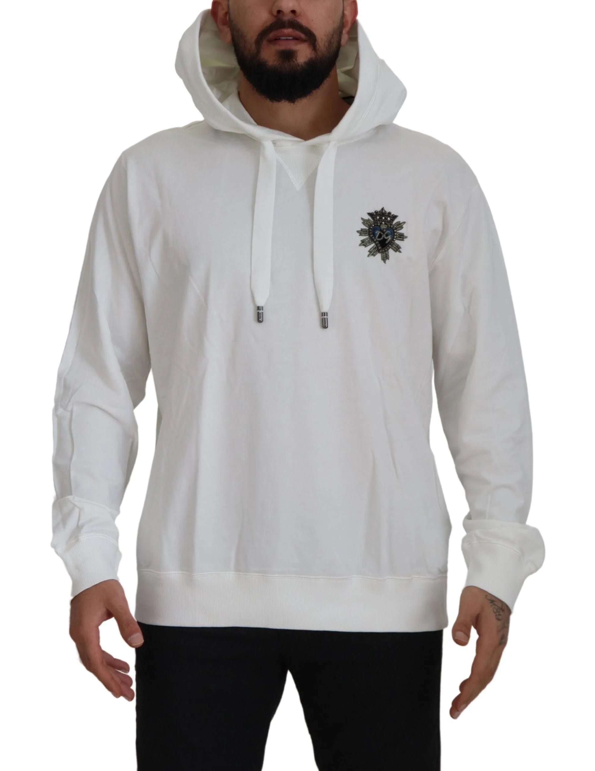 Dolce & Gabbana White Cotton Hooded Sweatshirt Sweater - IT56 | XL - Hoodies