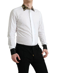 Dolce & Gabbana White Cotton Jacquard Formal GOLD Dress Shirt - IT38 | XS - Shirts