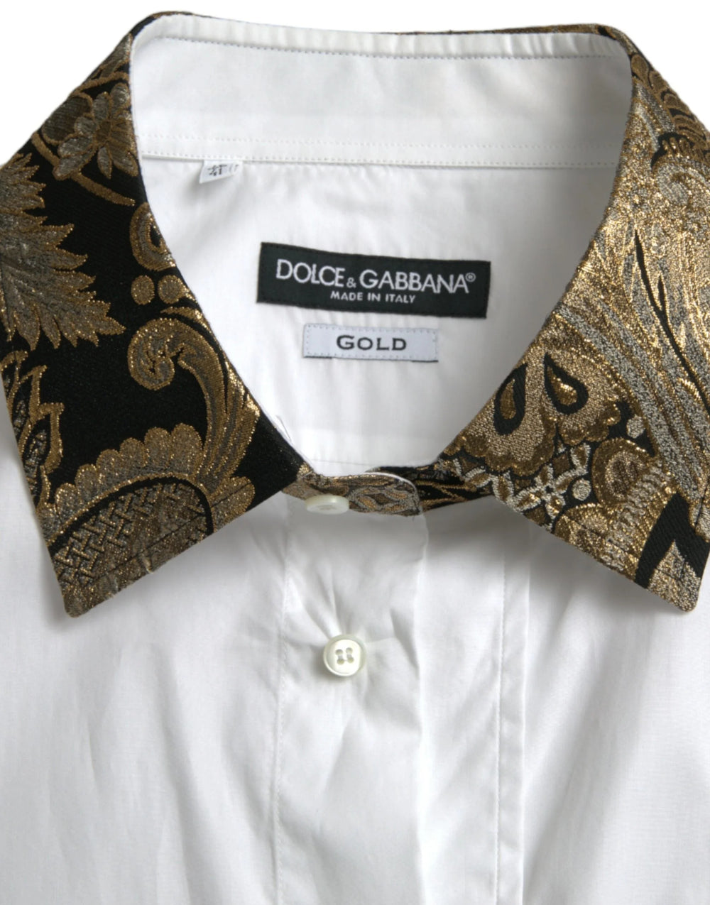 Dolce & Gabbana White Cotton Jacquard Formal GOLD Dress Shirt - IT38 | XS - Shirts
