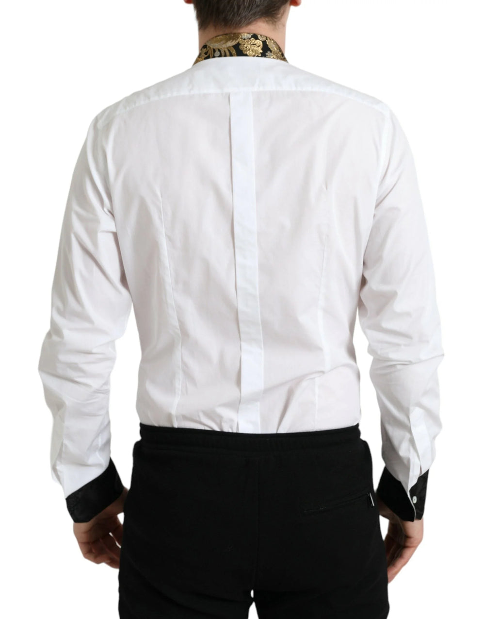 Dolce & Gabbana White Cotton Jacquard Formal GOLD Dress Shirt - IT38 | XS - Shirts