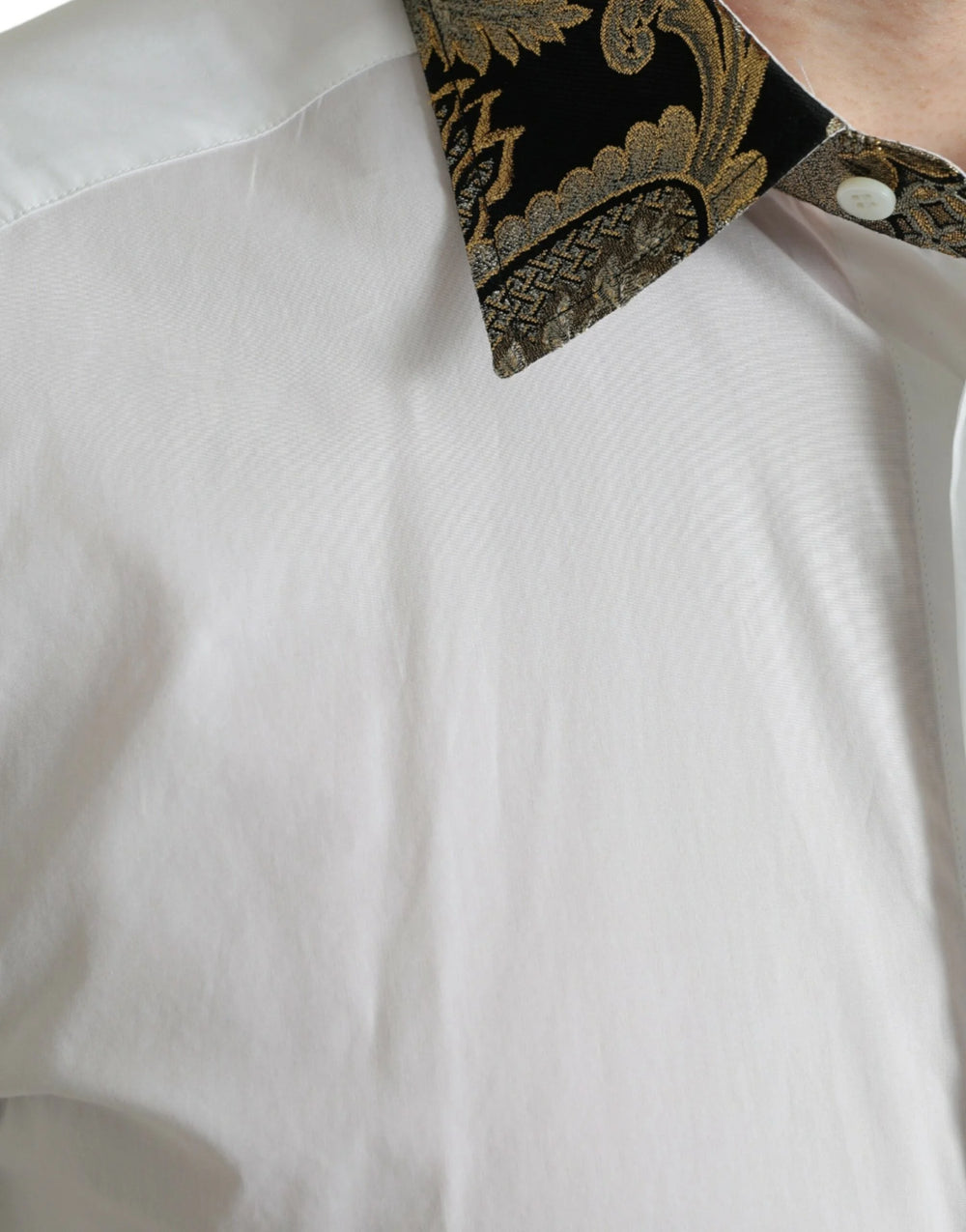 Dolce & Gabbana White Cotton Jacquard Formal GOLD Dress Shirt - IT38 | XS - Shirts