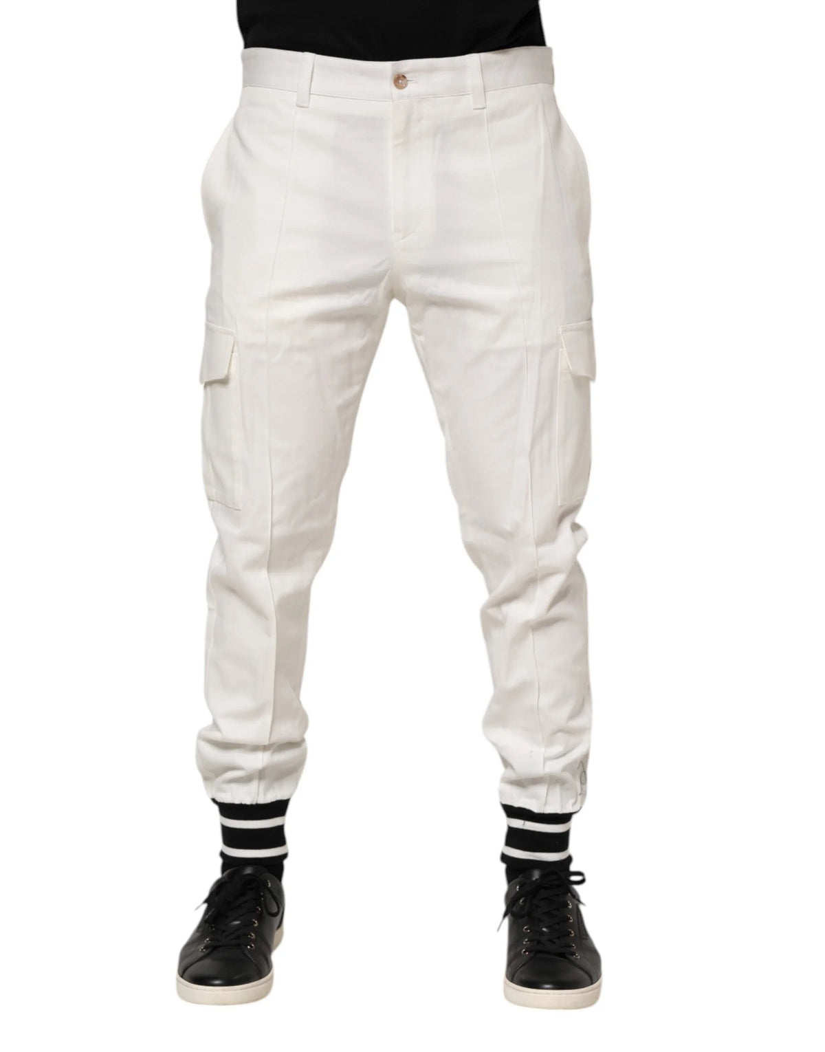Dolce & Gabbana White Cotton Jogger Cargo Skinny Men Pants - IT50 | L