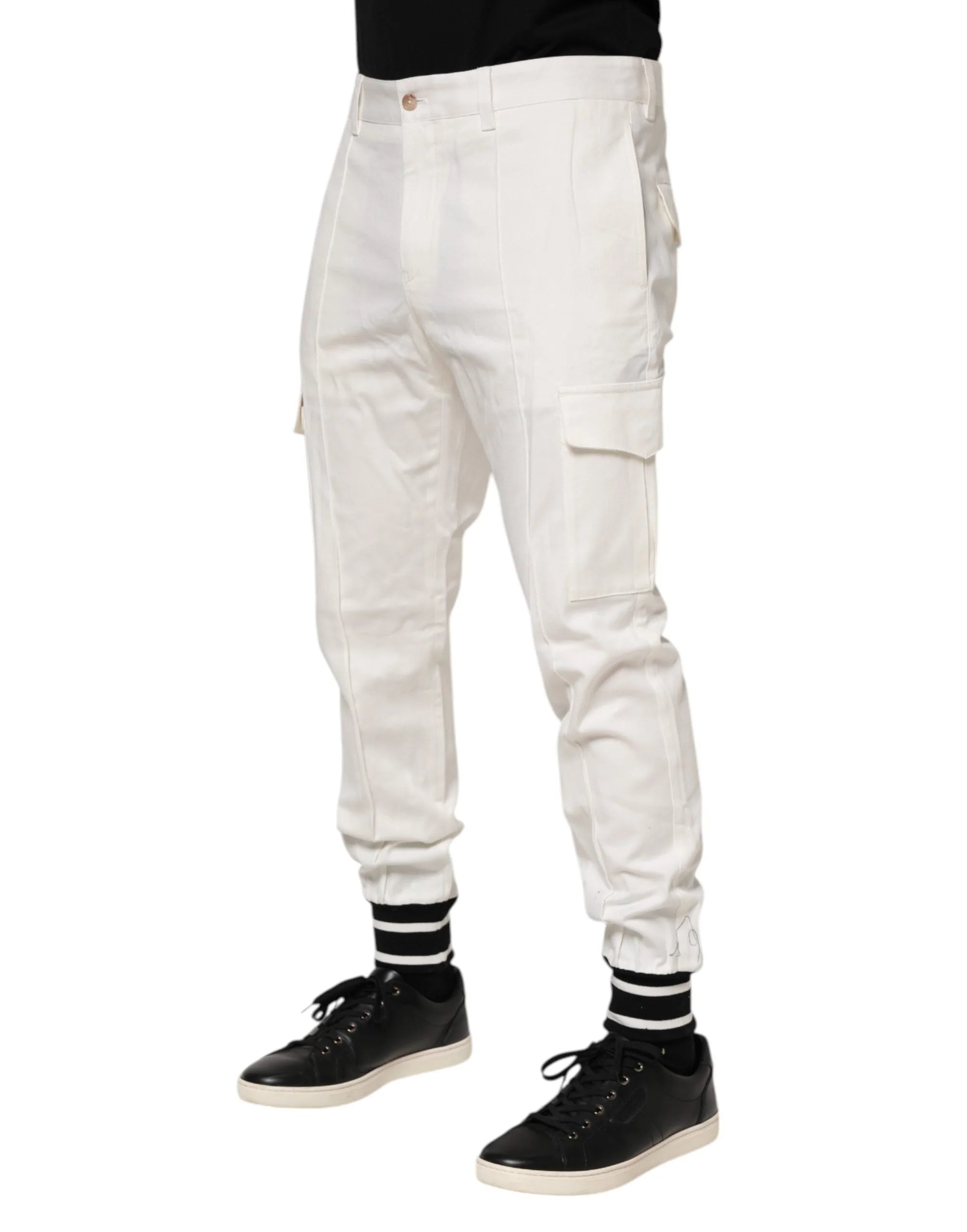 Dolce & Gabbana White Cotton Jogger Cargo Skinny Men Pants - IT50 | L