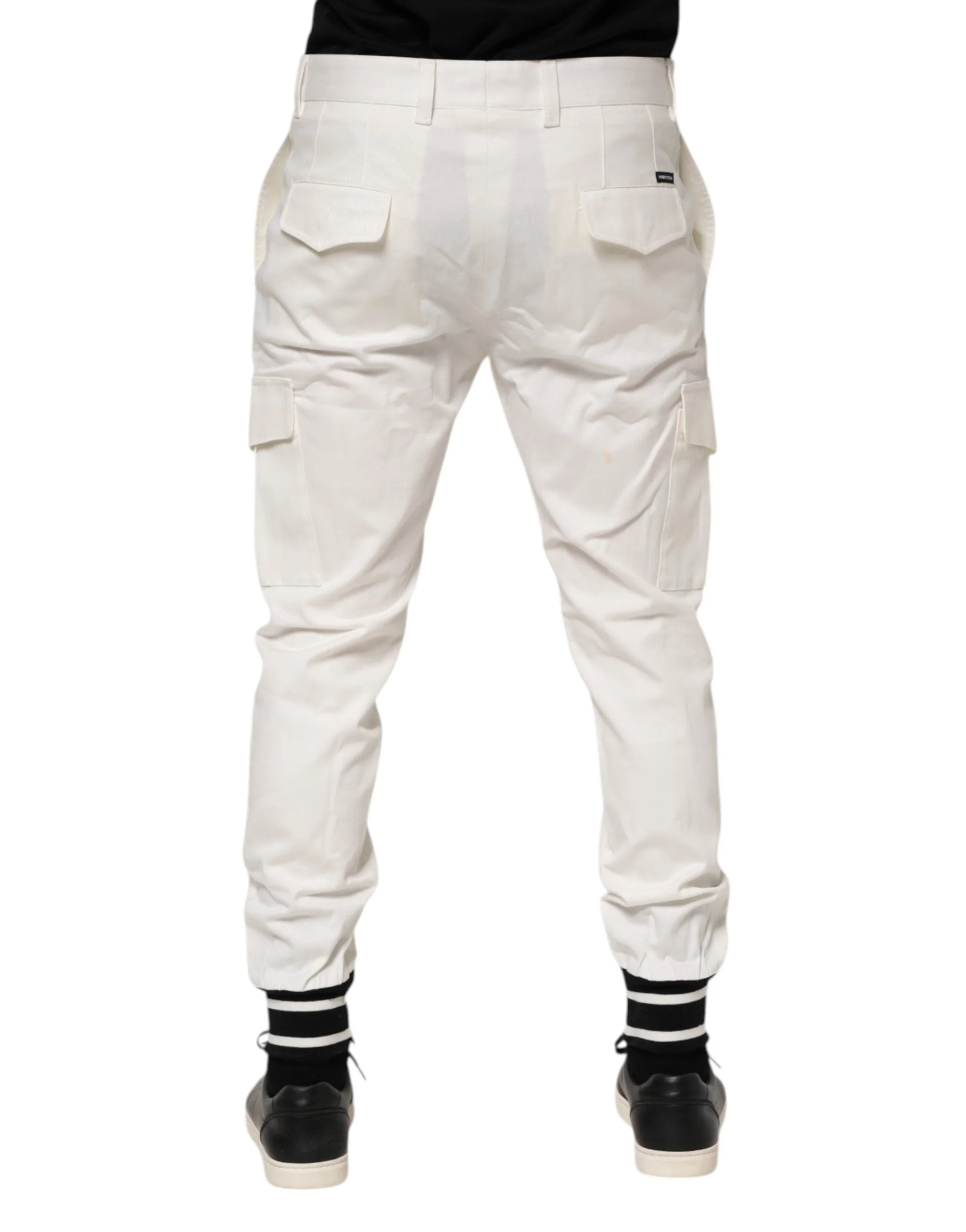 Dolce & Gabbana White Cotton Jogger Cargo Skinny Men Pants - IT50 | L - Joggers