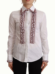 Dolce & Gabbana White Cotton Lace Long Sleeves Ruffle Collar Top Shirt - IT36 | XS - Shirts