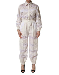 Dolce & Gabbana White Cotton Lace Trim Long Sleeves Jumpsuit - IT40|S