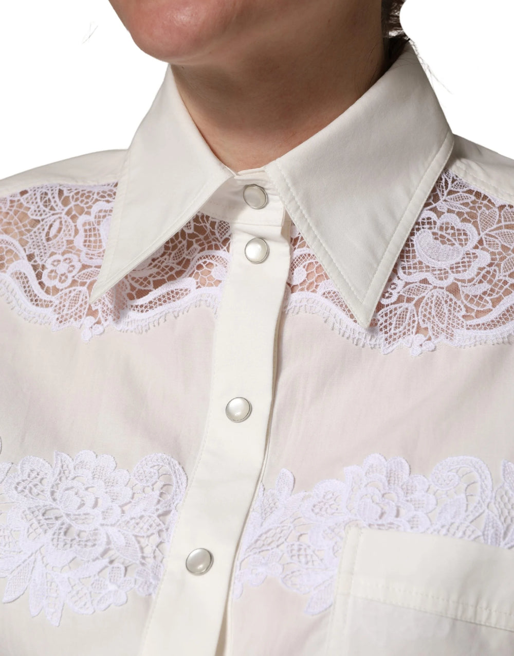 Dolce & Gabbana White Cotton Lace Trim Long Sleeves Jumpsuit - IT40|S