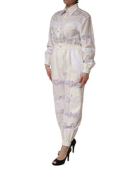 Dolce & Gabbana White Cotton Lace Trim Long Sleeves Jumpsuit - IT40|S