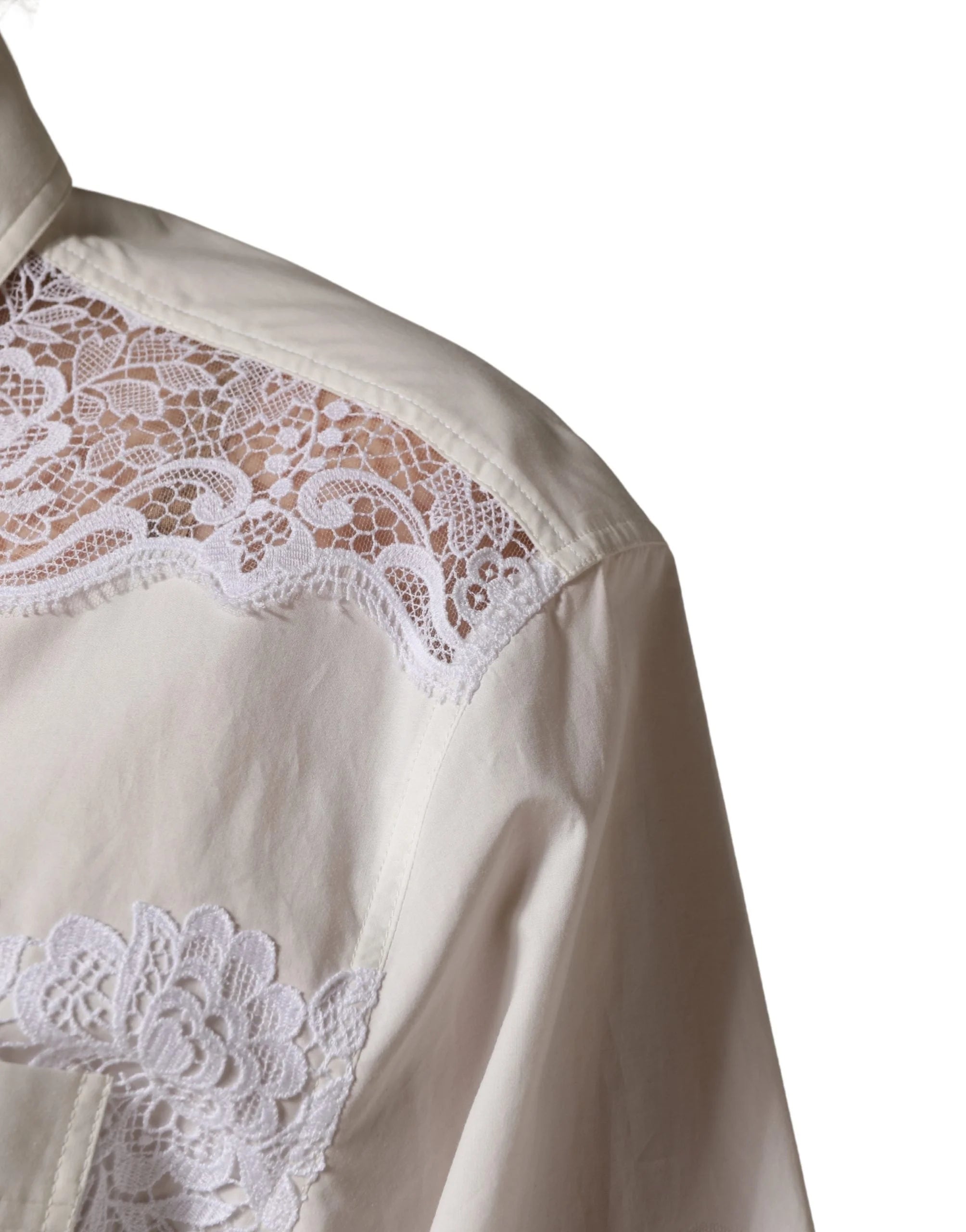 Dolce & Gabbana White Cotton Lace Trim Long Sleeves Jumpsuit - IT40|S