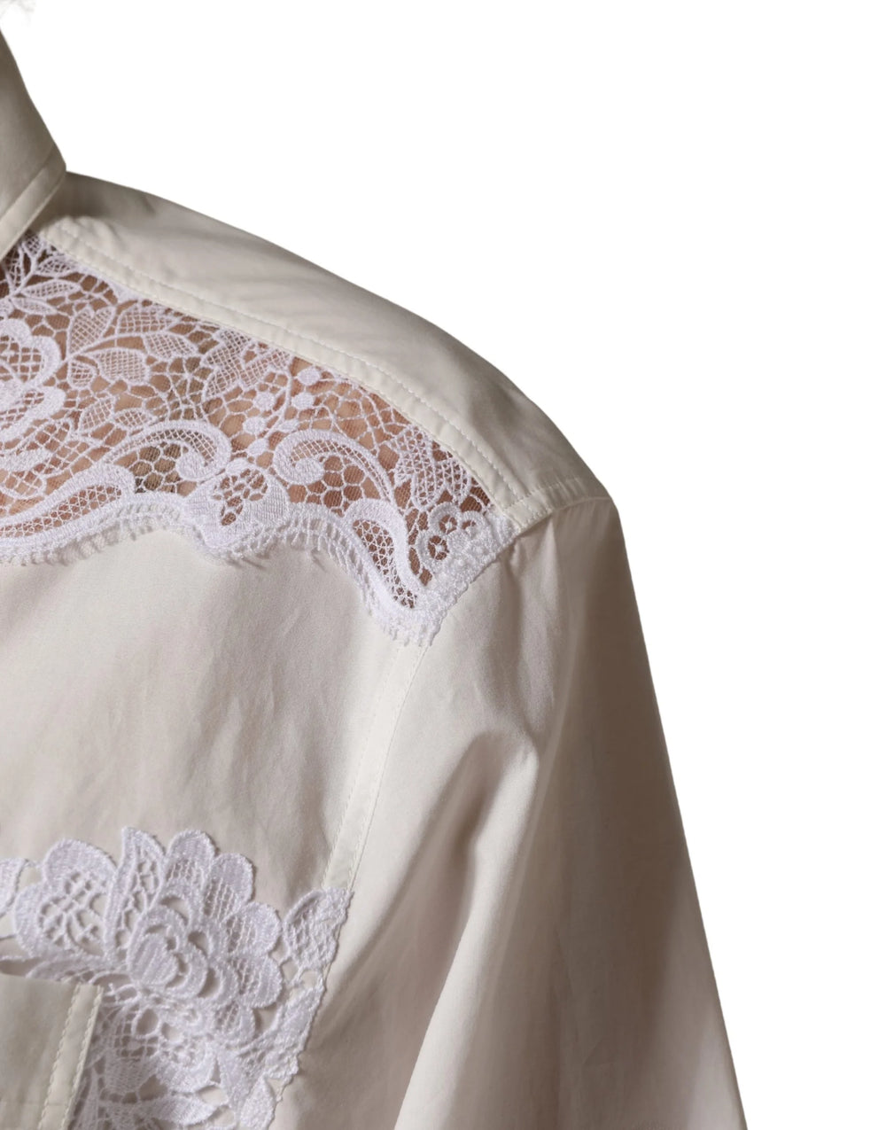 Dolce & Gabbana White Cotton Lace Trim Long Sleeves Jumpsuit - IT40|S