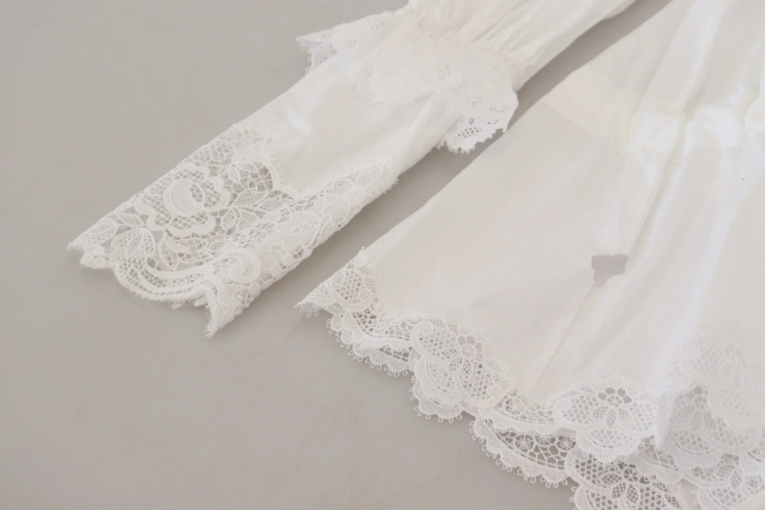 Dolce & Gabbana White Cotton Lace Trim Turtle Neck Blouse Top - IT40|S - Blouses