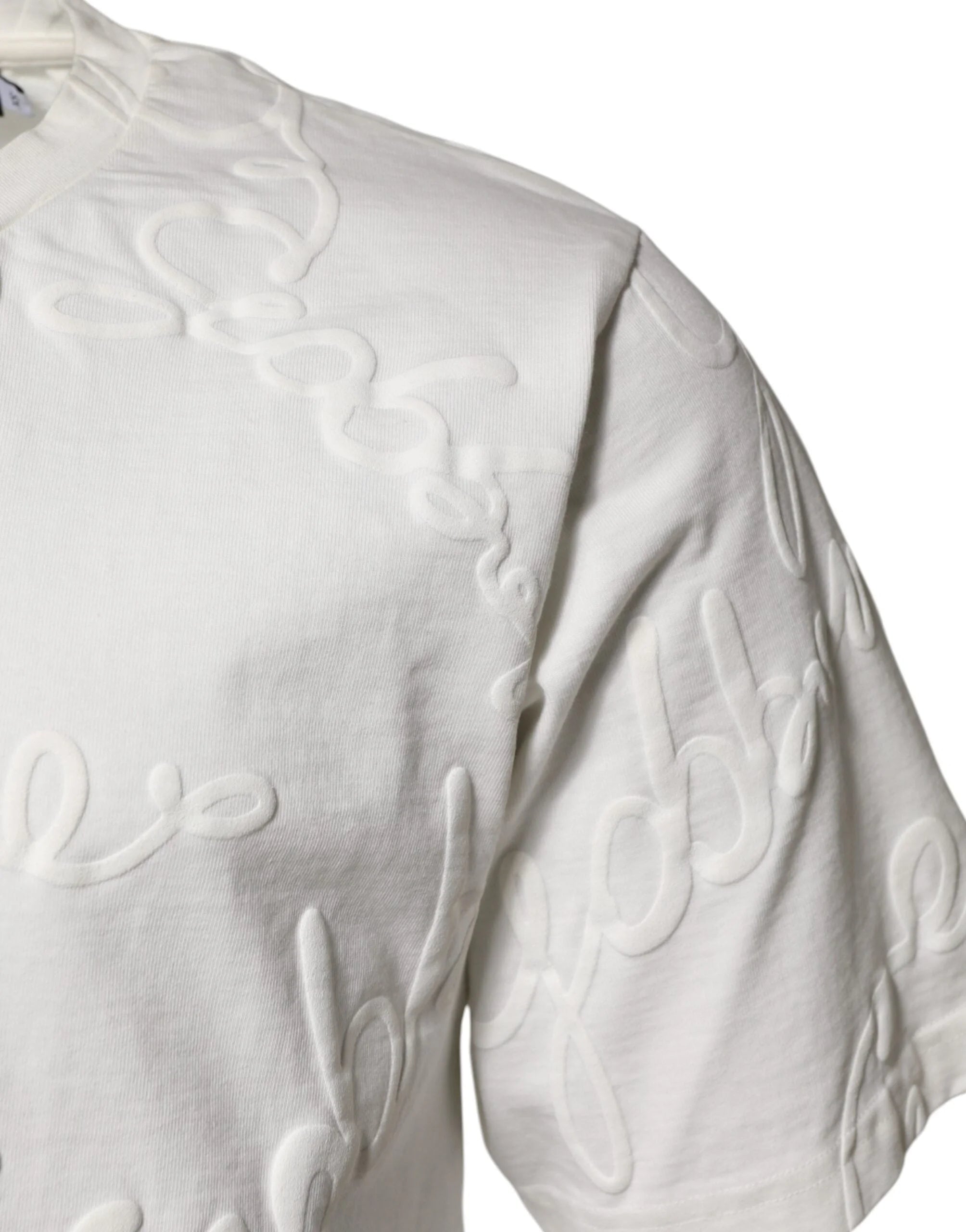 Dolce & Gabbana White Cotton Logo Embossed Crew Neck T-shirt - T-Shirts
