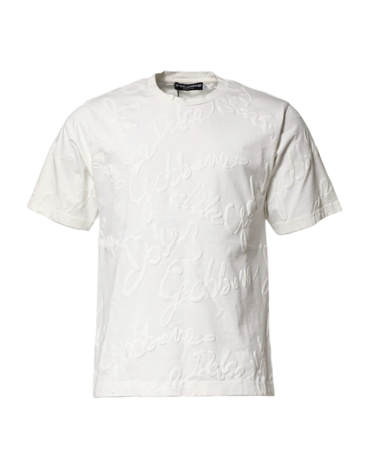 Dolce & Gabbana White Cotton Logo Embossed Crew Neck T-shirt - T-Shirts