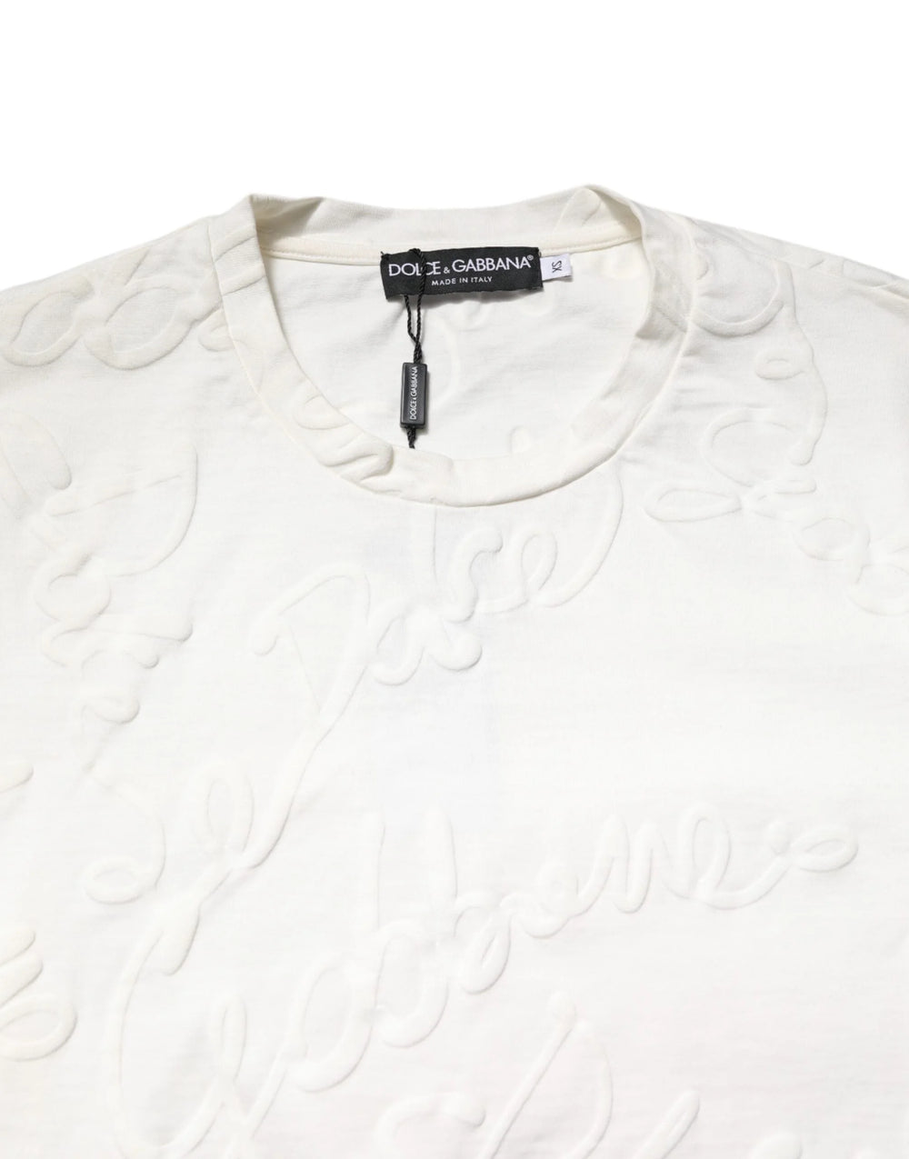 Dolce & Gabbana White Cotton Logo Embossed Crew Neck T-shirt - T-Shirts