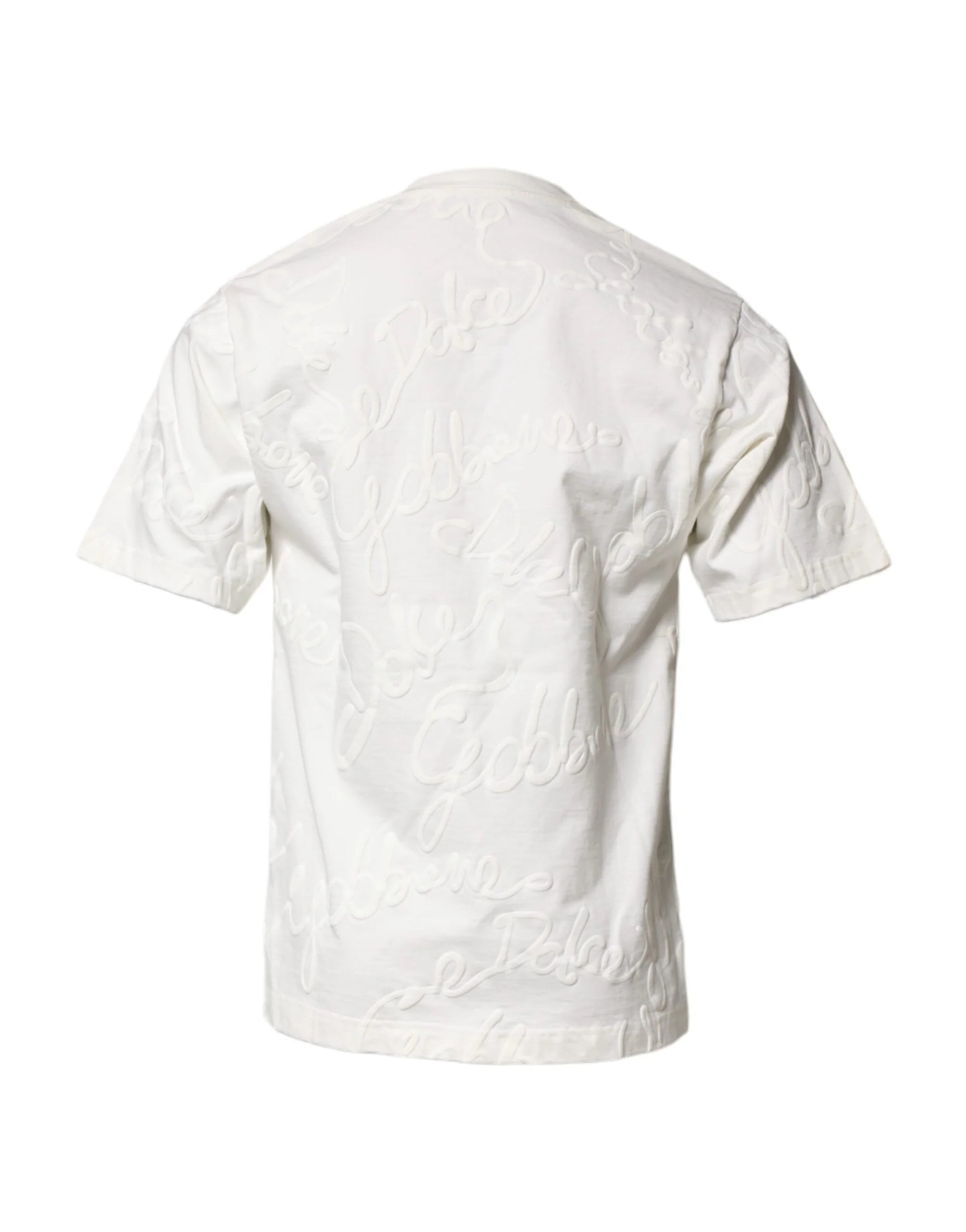 Dolce & Gabbana White Cotton Logo Embossed Crew Neck T-shirt - T-Shirts