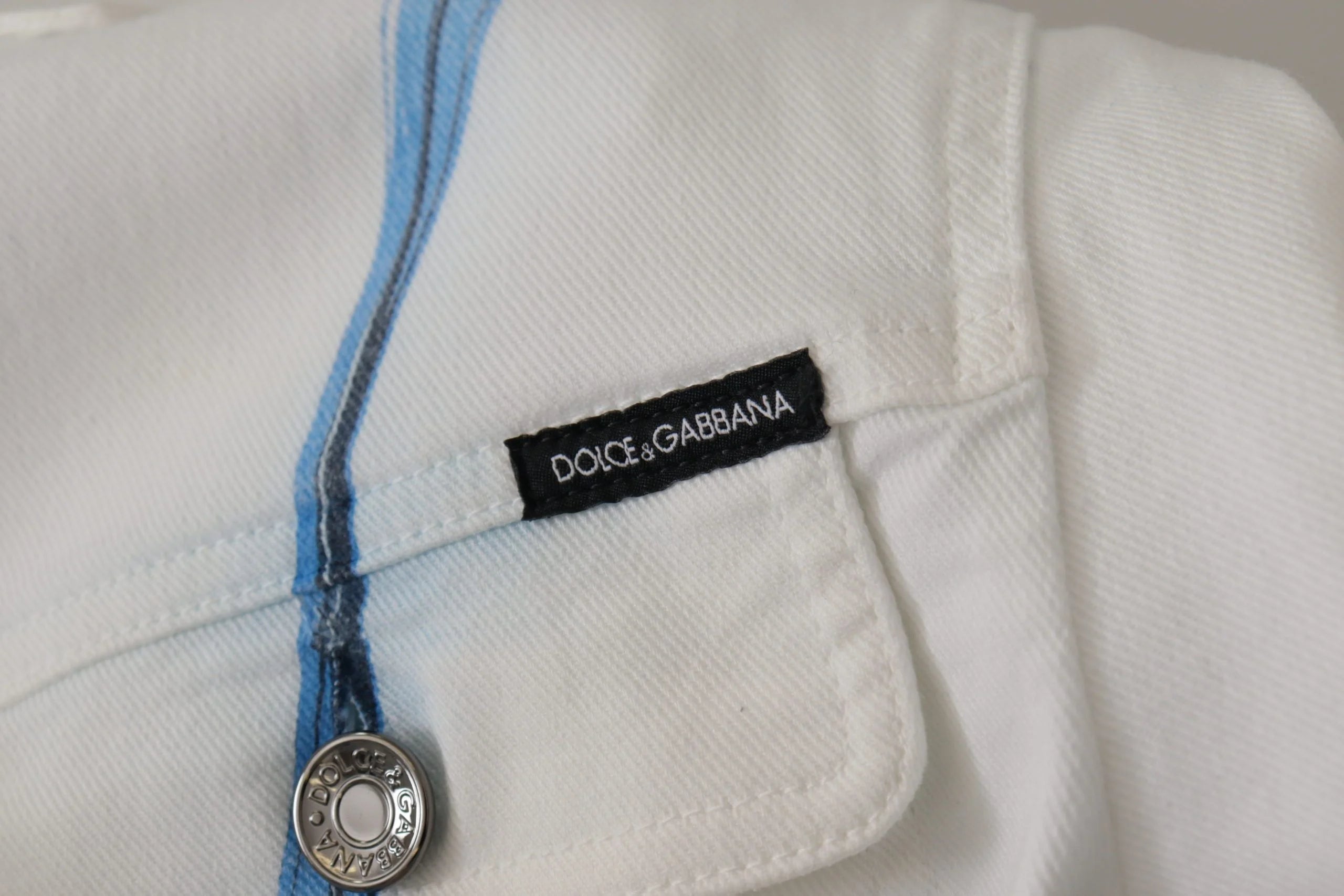 Dolce & Gabbana White Cotton Logo Embroidery Denim Jacket - Trucker Jackets