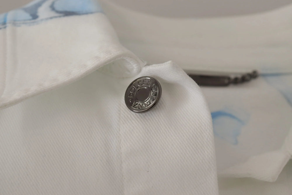 Dolce & Gabbana White Cotton Logo Embroidery Denim Jacket - Trucker Jackets