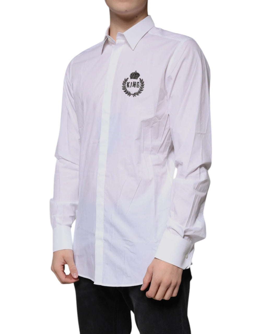 Dolce & Gabbana White Cotton Logo Formal Men GOLD Dress Shirt - Shirts