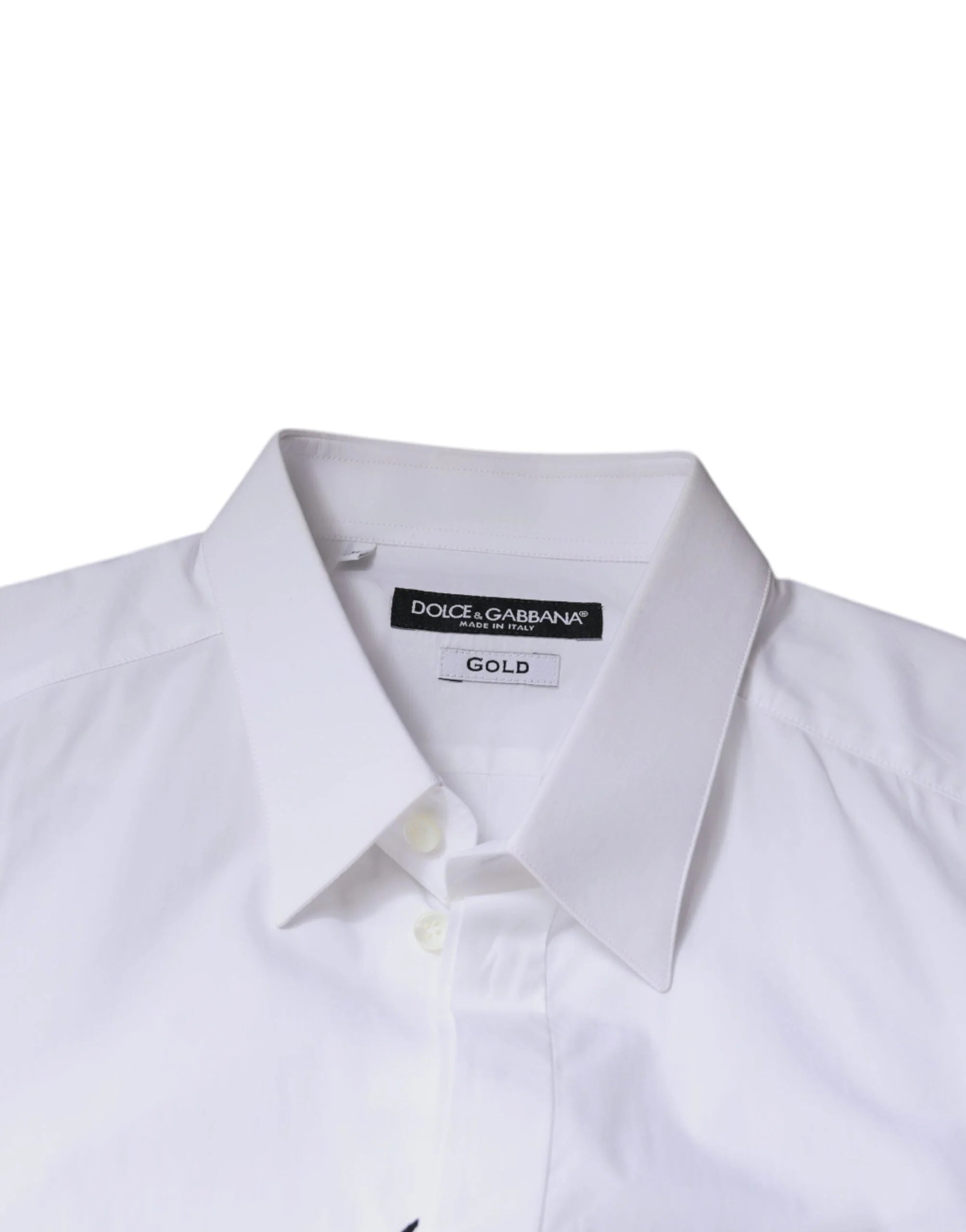 Dolce & Gabbana White Cotton Logo Formal Men GOLD Dress Shirt - Shirts