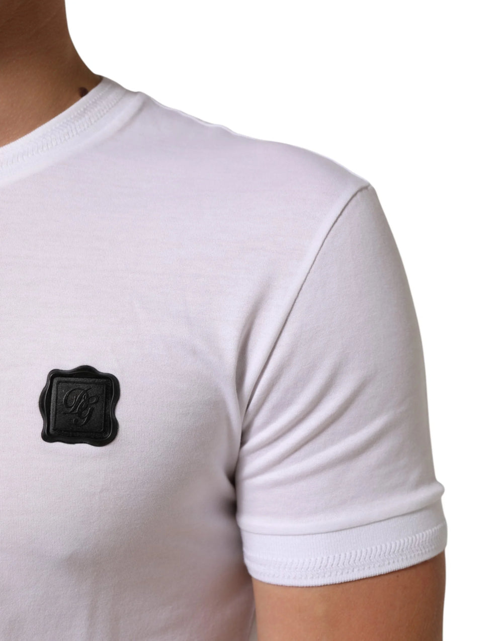 Dolce & Gabbana White Cotton Logo Patch Crew Neck T-shirt - IT44 | XS - T-Shirts