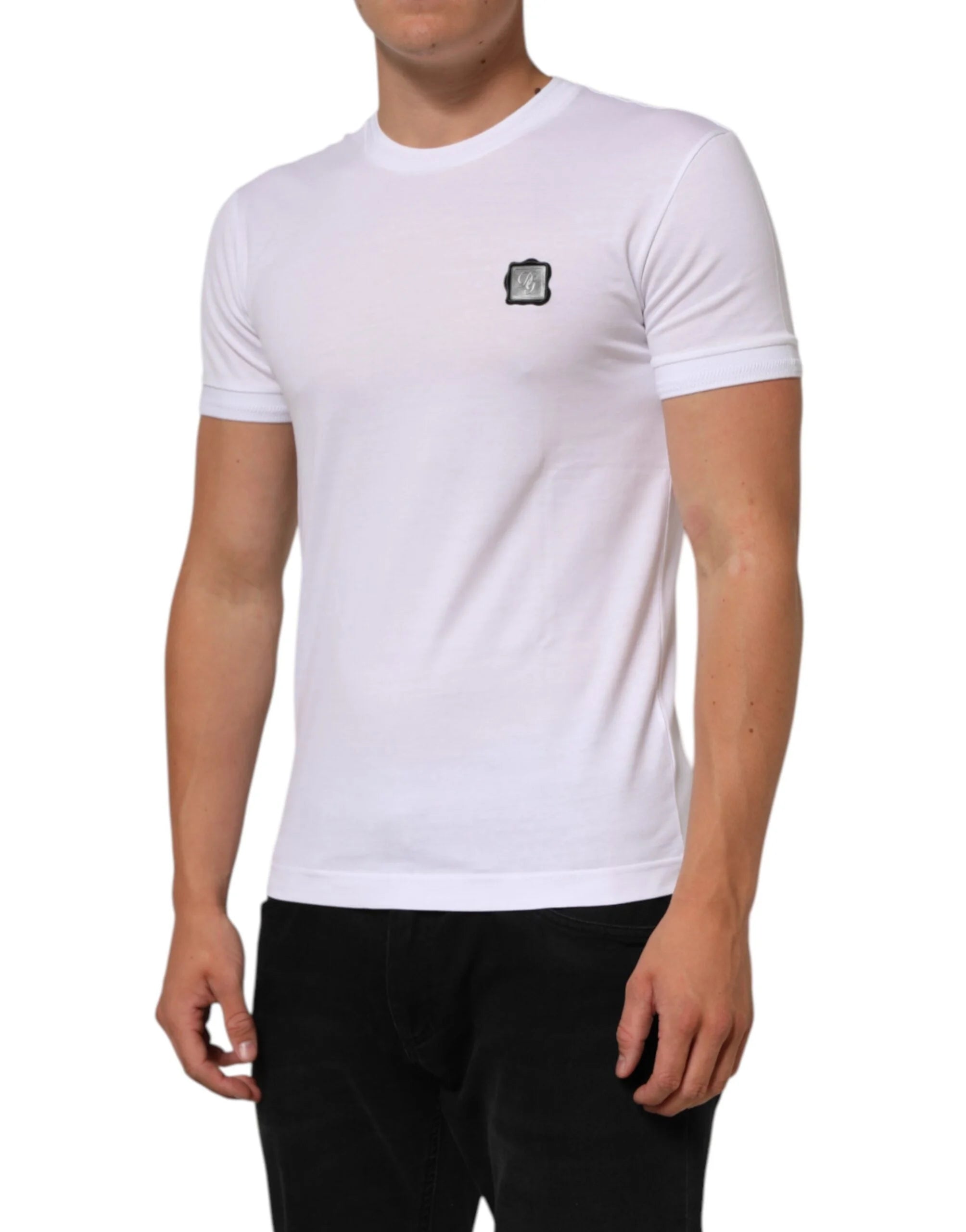 Dolce & Gabbana White Cotton Logo Patch Crew Neck T-shirt - IT44 | XS