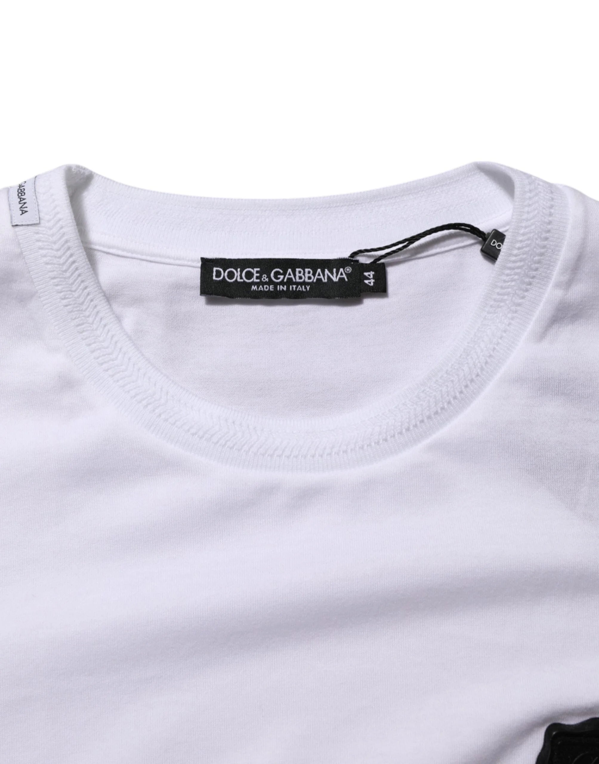 Dolce & Gabbana White Cotton Logo Patch Crew Neck T-shirt - IT44 | XS