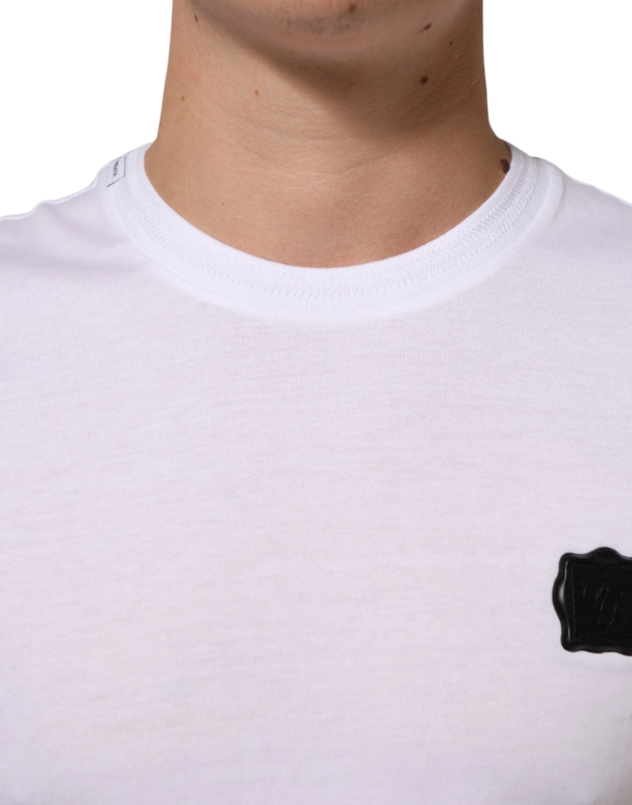 Dolce & Gabbana White Cotton Logo Patch Crew Neck T-shirt - IT44 | XS