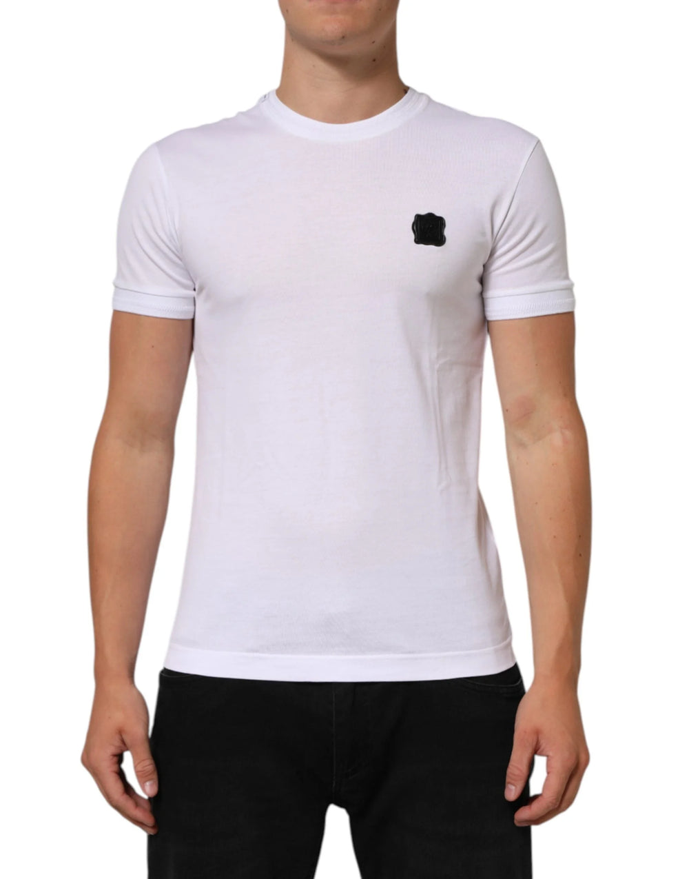 Dolce & Gabbana White Cotton Logo Patch Crew Neck T-shirt - IT44 | XS