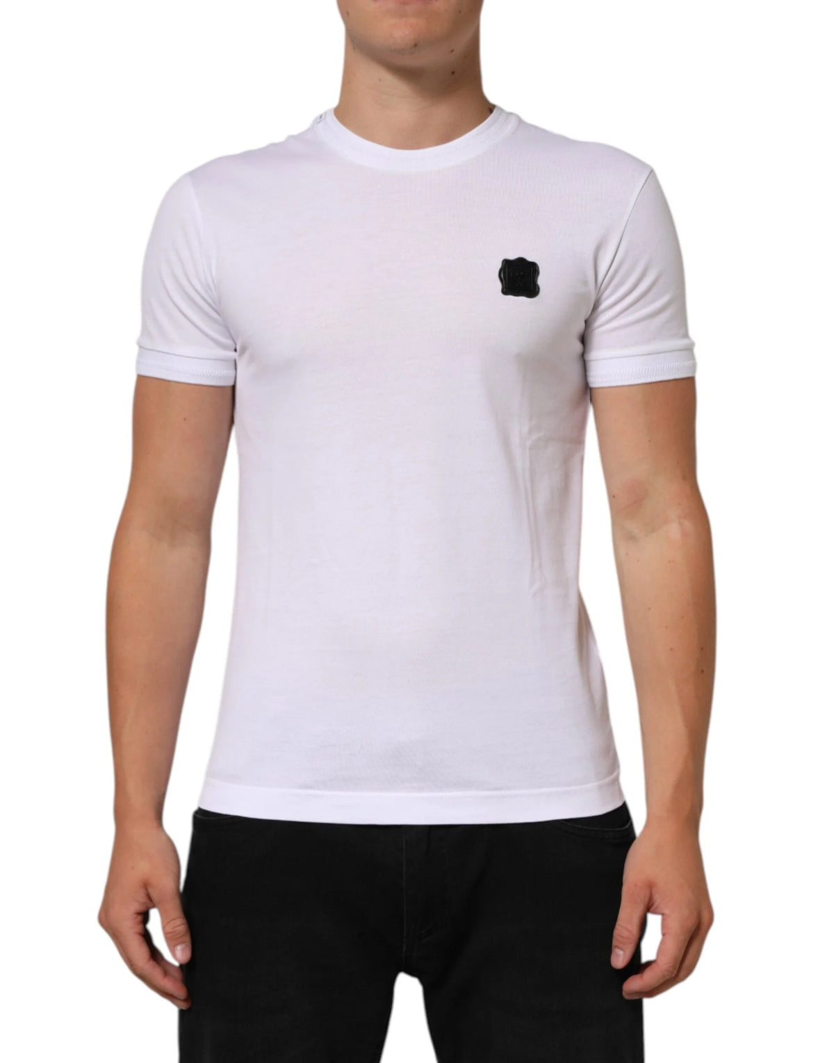Dolce & Gabbana White Cotton Logo Patch Crew Neck T-shirt - IT44 | XS