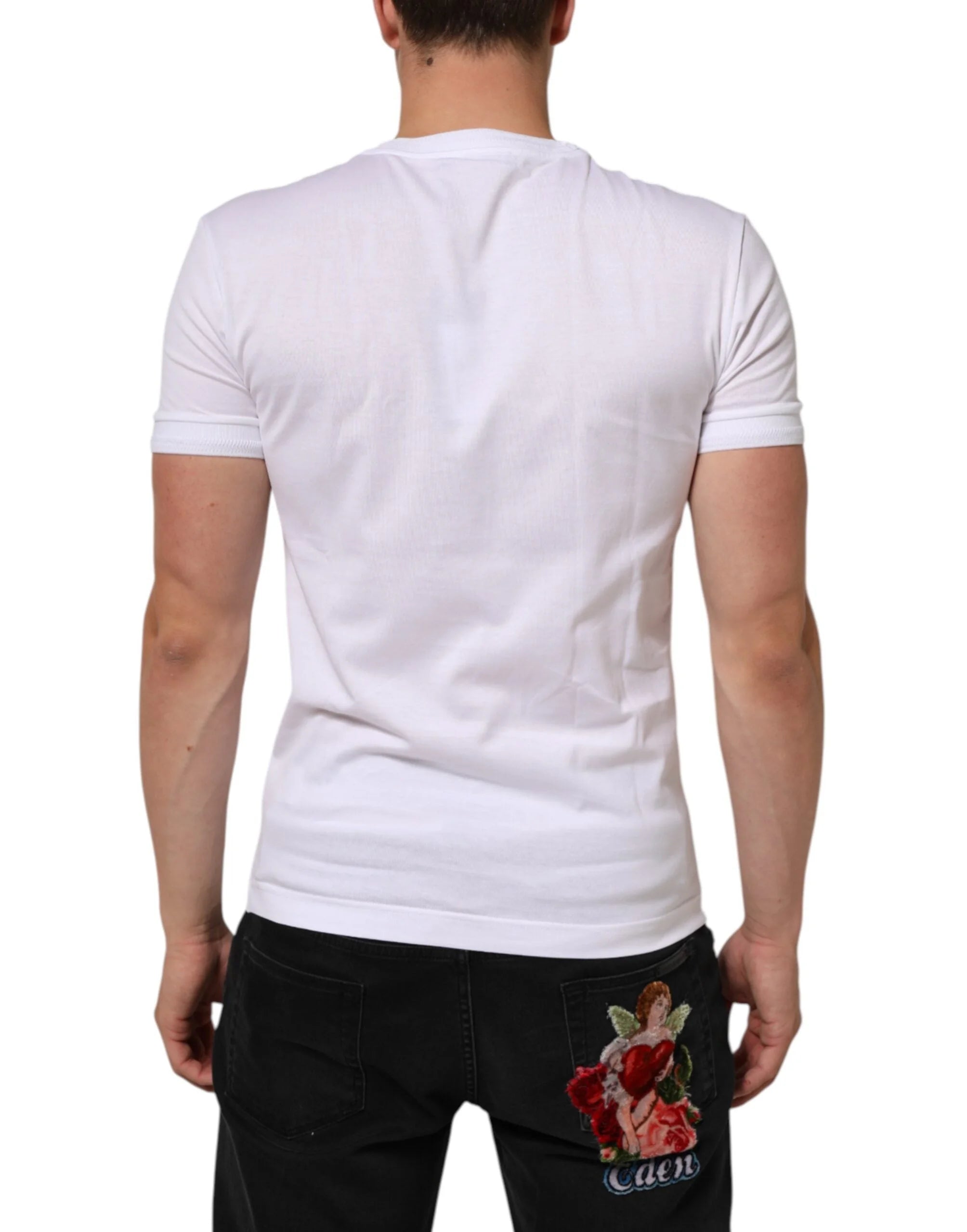 Dolce & Gabbana White Cotton Logo Patch Crew Neck T-shirt - IT44 | XS