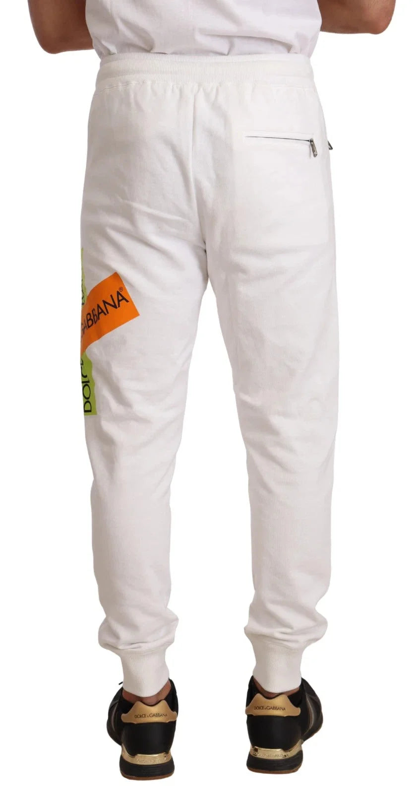 Dolce & Gabbana White Cotton Logo Patch Sweatpants Jogging Pants - IT50 | L - Joggers