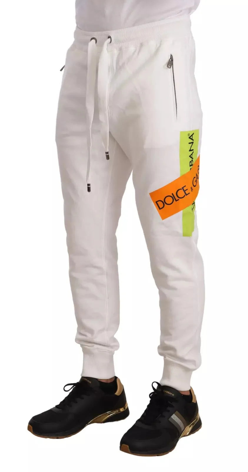 Dolce & Gabbana White Cotton Logo Patch Sweatpants Jogging Pants - IT50 | L - Joggers