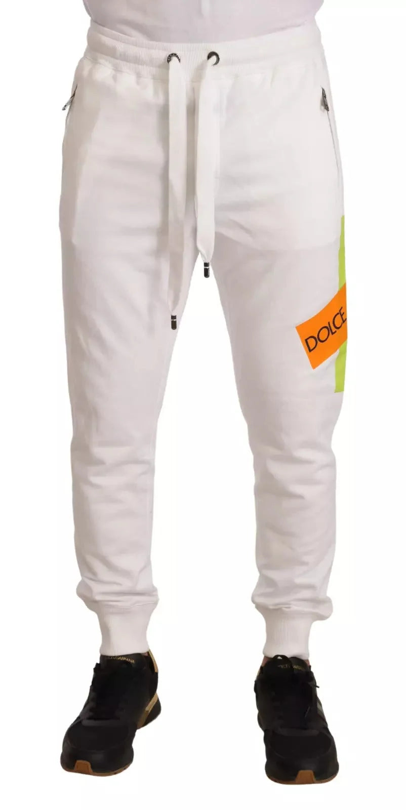 Dolce & Gabbana White Cotton Logo Patch Sweatpants Jogging Pants - IT50 | L - Joggers