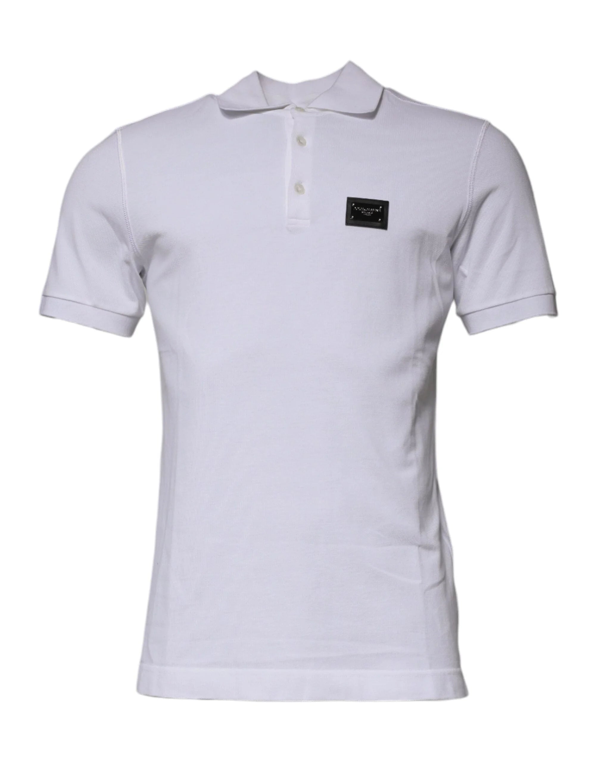 Dolce & Gabbana White Cotton Logo Plaque Collared Polo T-shirt - IT50 | L - Polos