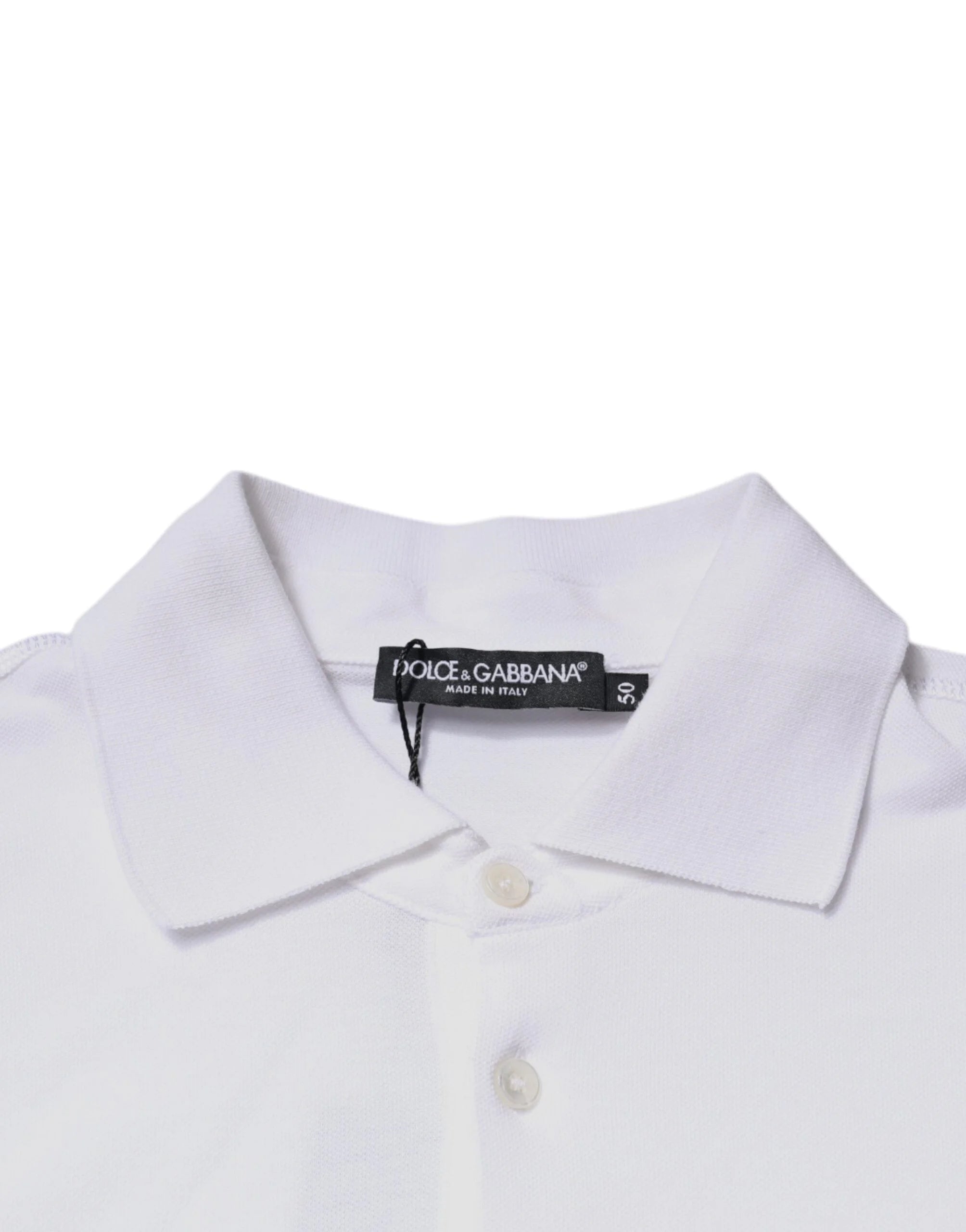 Dolce & Gabbana White Cotton Logo Plaque Collared Polo T-shirt - IT50 | L - Polos