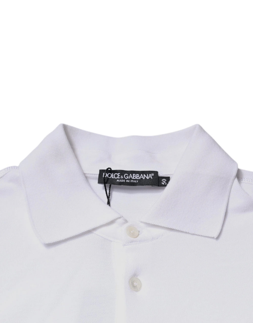 Dolce & Gabbana White Cotton Logo Plaque Collared Polo T-shirt - IT50 | L - Polos