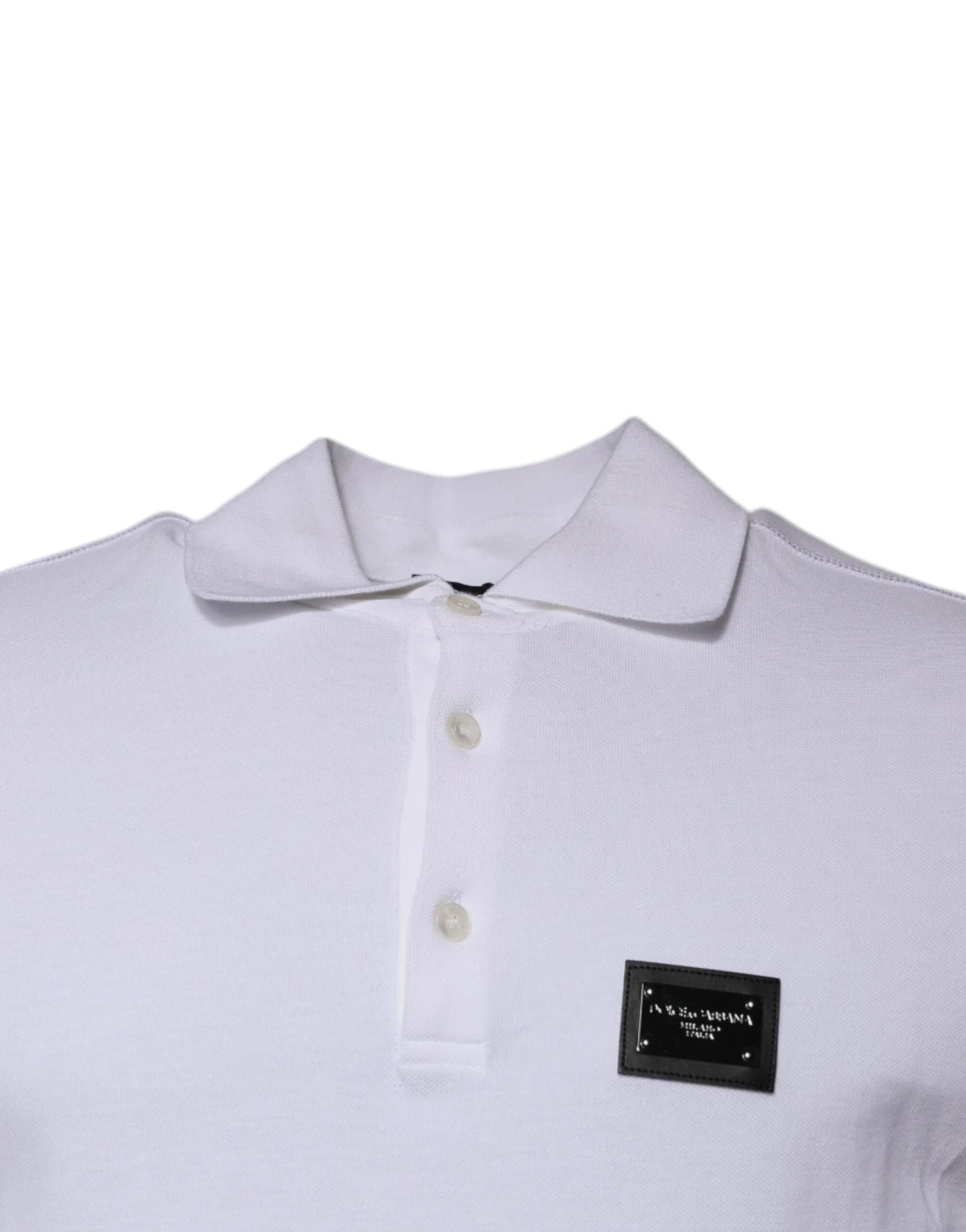 Dolce & Gabbana White Cotton Logo Plaque Collared Polo T-shirt - IT50 | L - Polos