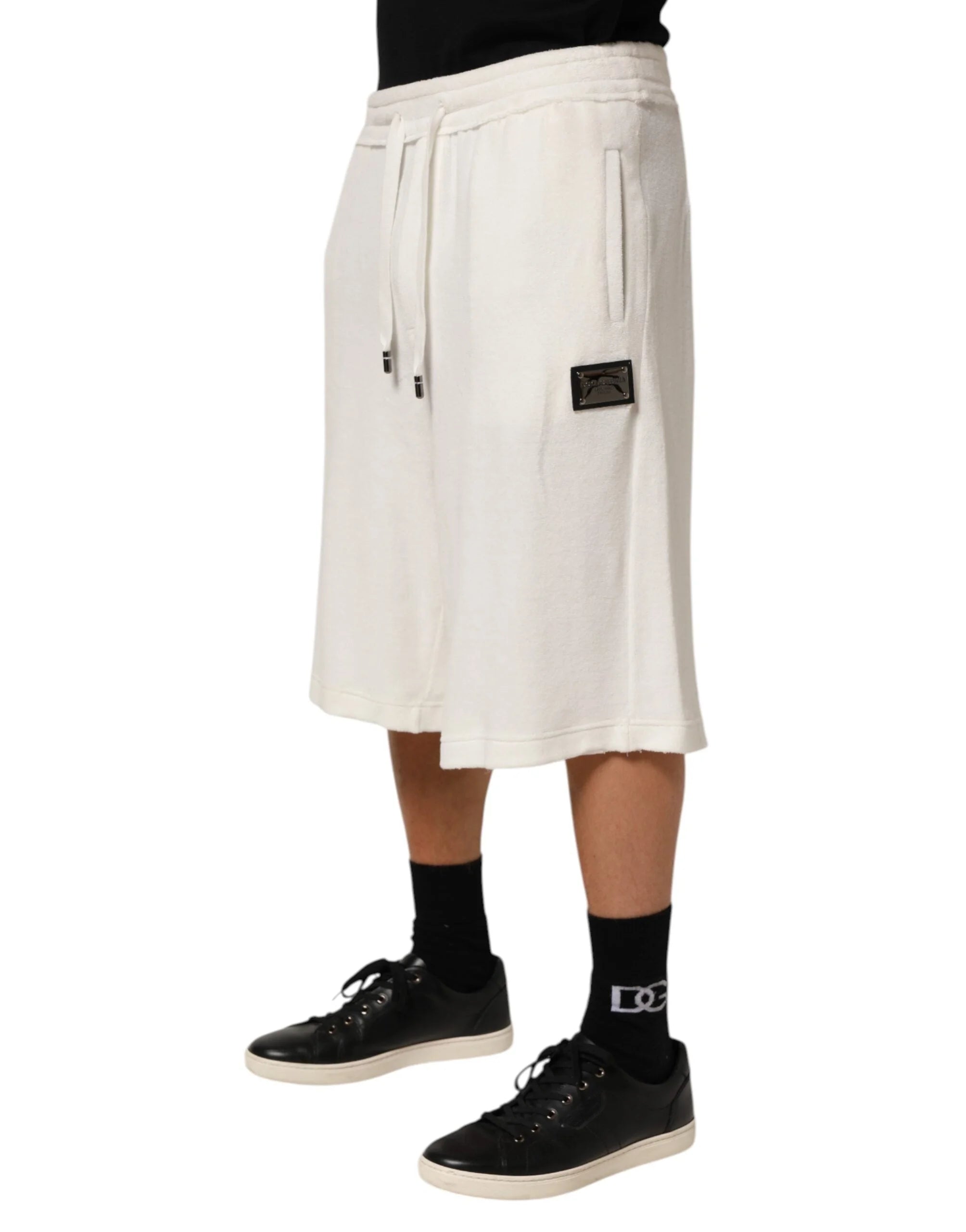 Dolce & Gabbana White Cotton Logo Plaque Men Bermuda Shorts - IT48 | M - Bermudas