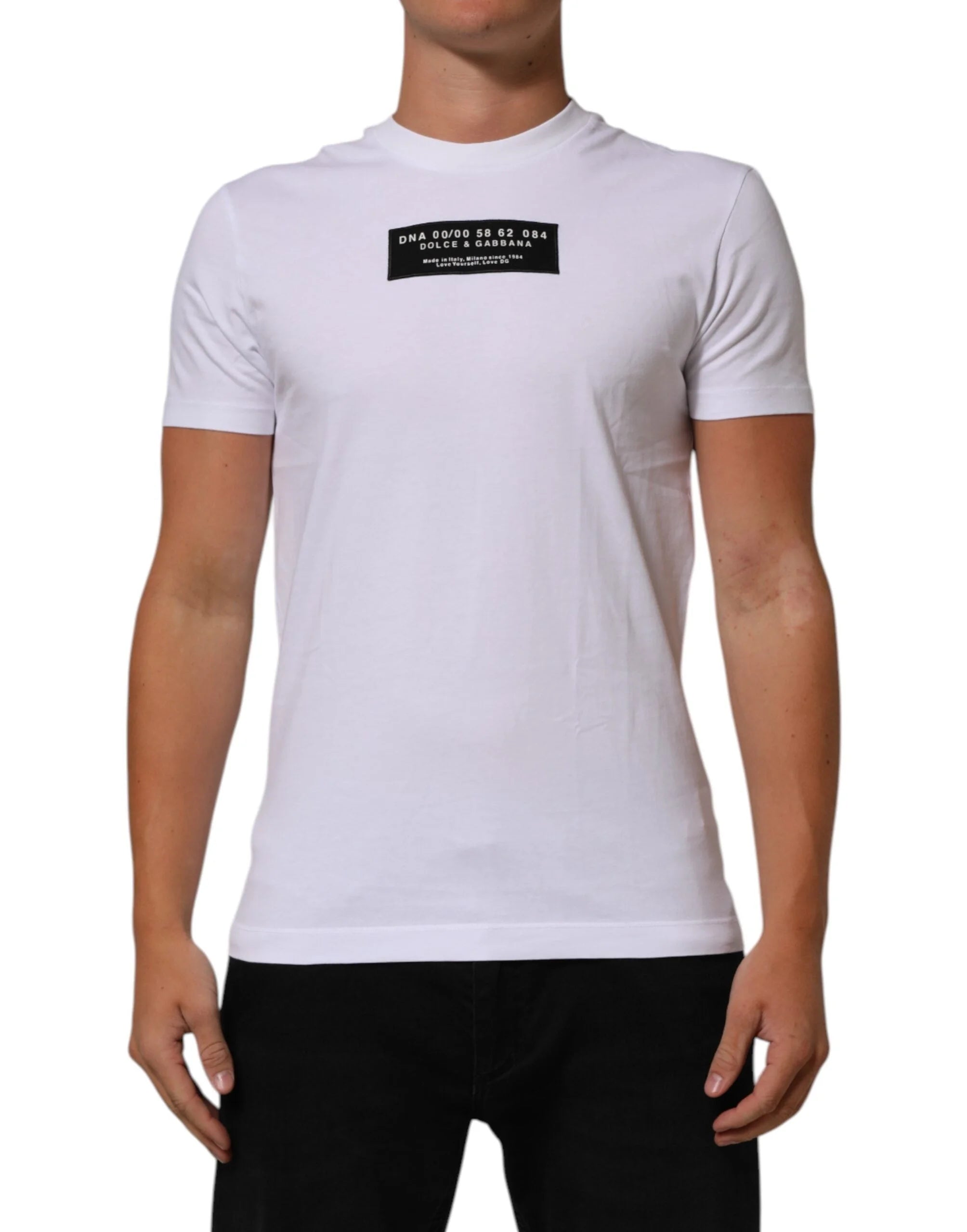 Dolce & Gabbana White Cotton Logo Print Crew Neck Men T-shirt - T-Shirts
