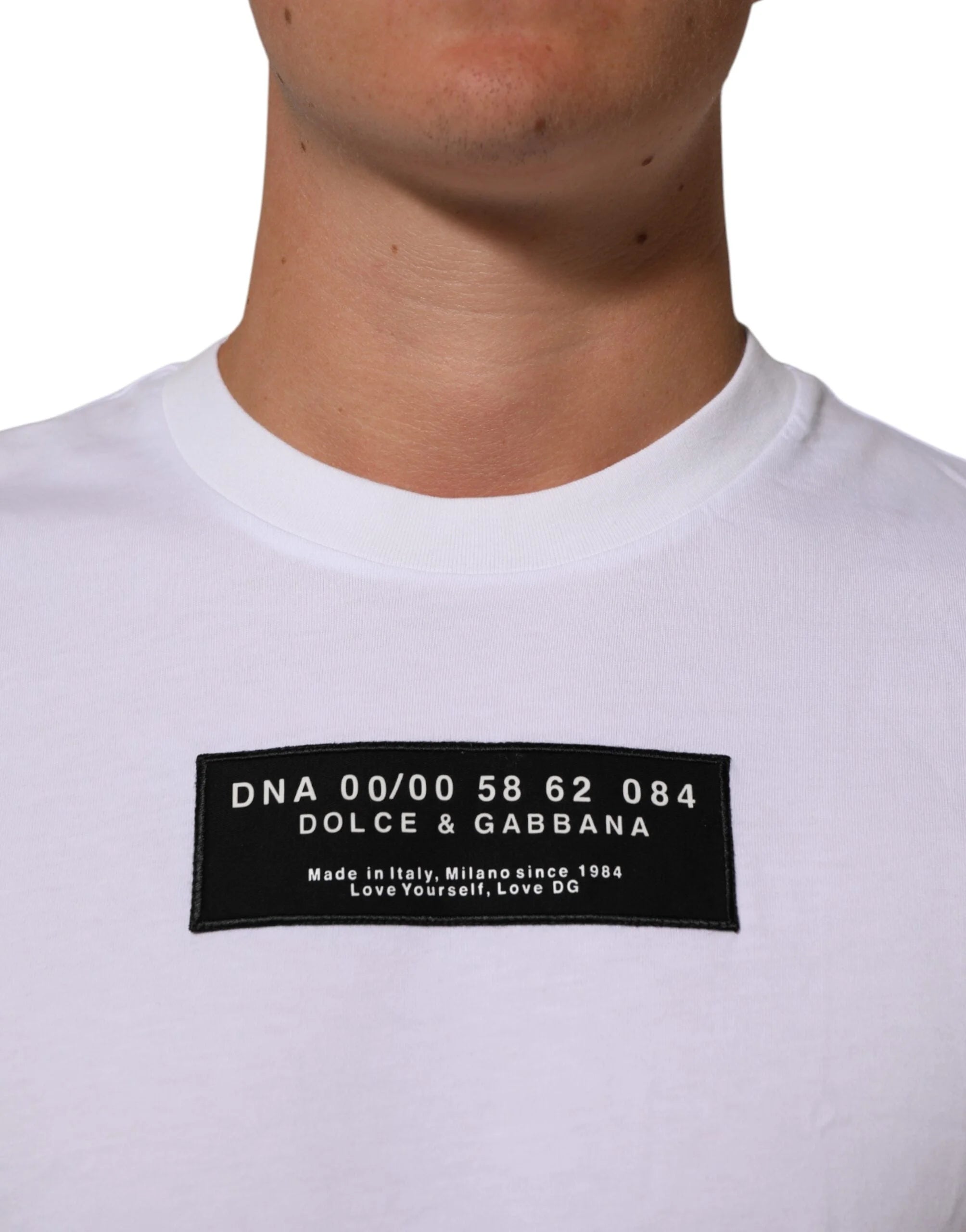 Dolce & Gabbana White Cotton Logo Print Crew Neck Men T-shirt - T-Shirts